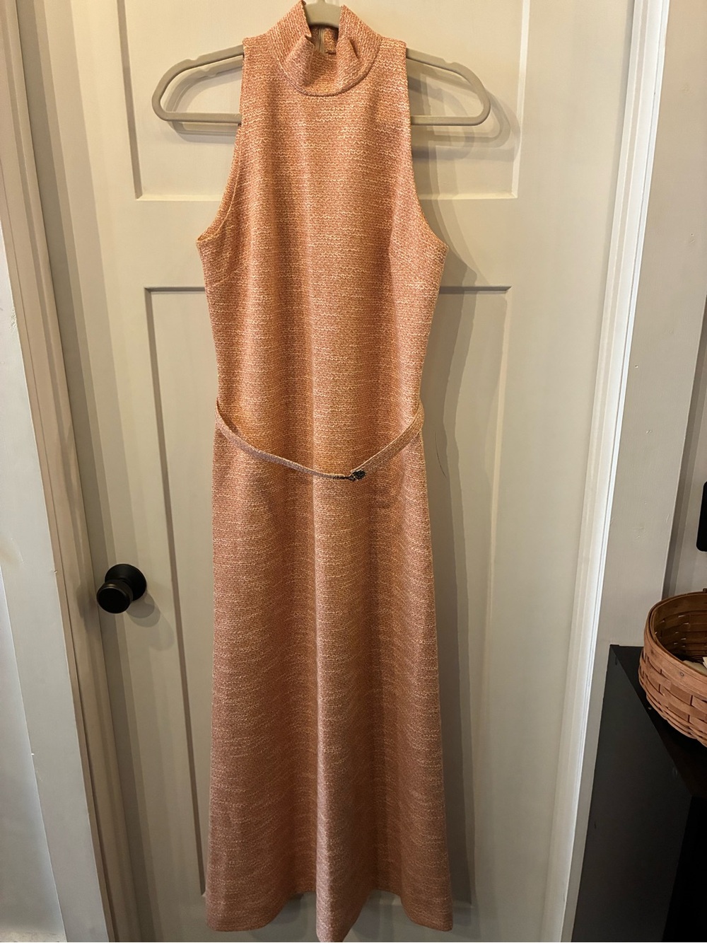 Sleeveless Mock Neck Peach Knit Dress